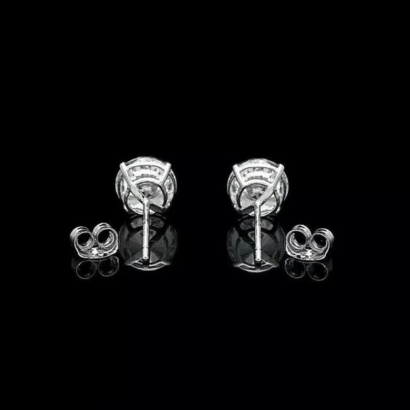 4 Ct Round Cut VVS1/D White Sapphire Stud Earrings 14k White Gold 8mm Push Back - Picture 3 of 7